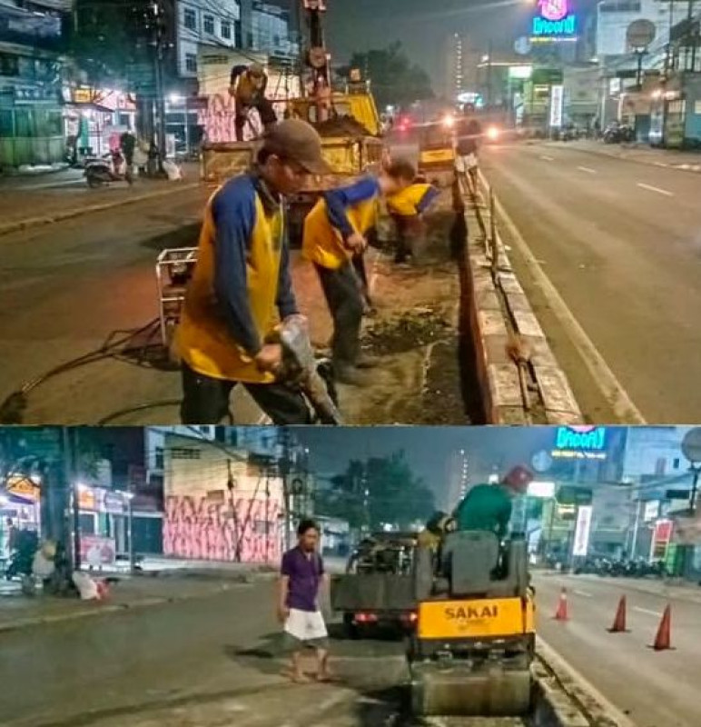 Dinas PUPR Provinsi Banten Melaksanakan Pemeliharaan Berkala Ruas Jalan Raya Hos Cokroaminoto di Ciledug, Kota Tangerang